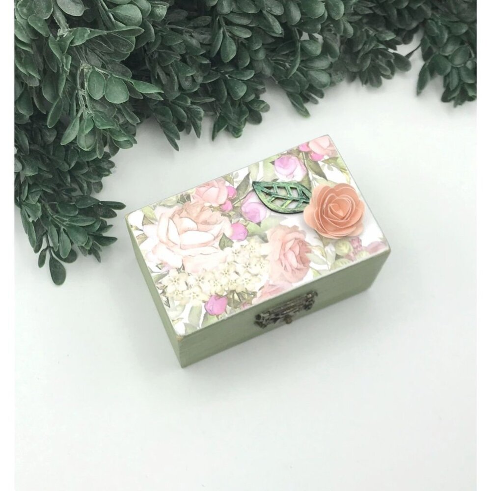 Decorative Shabby Chic Wooden Trinket Box With Floral Design  Small Jewelry Or K